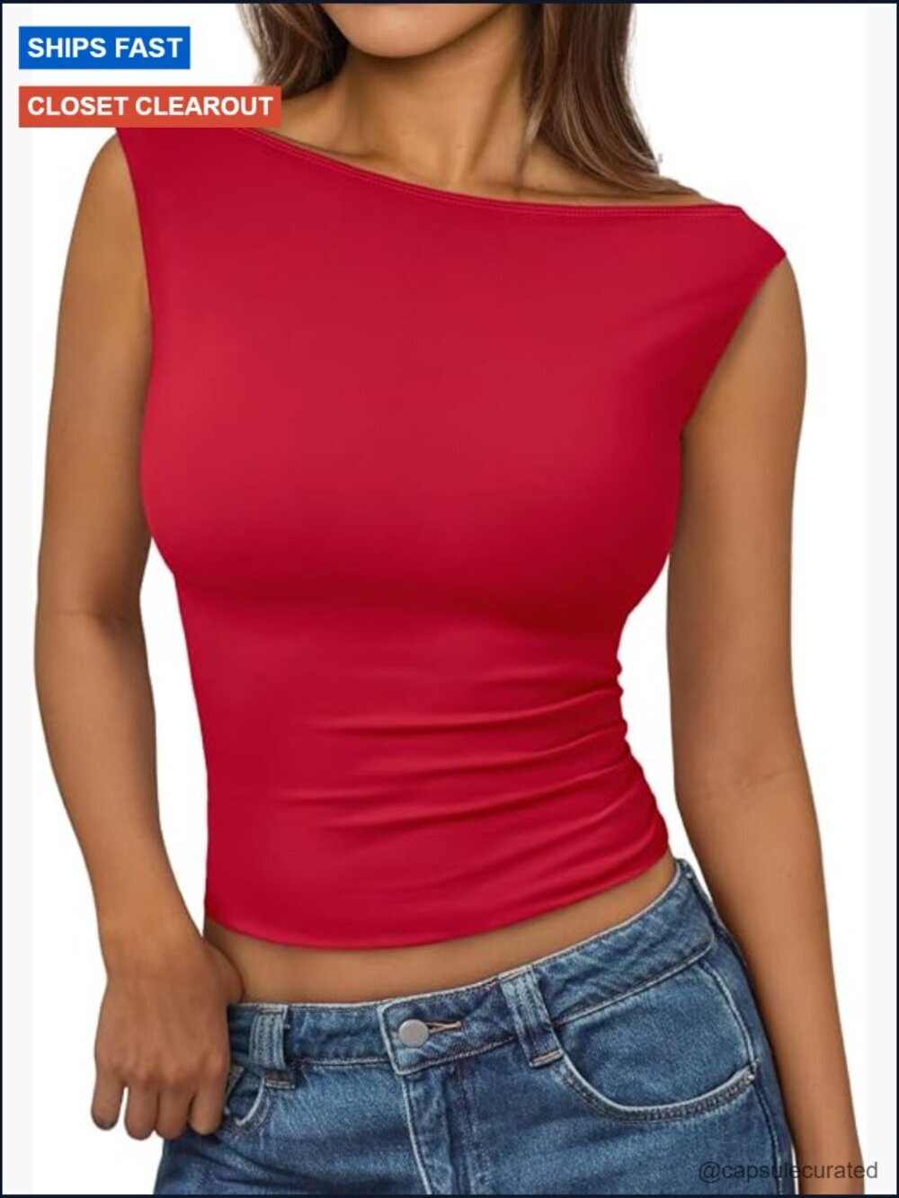 Sleeveless Boat Neck Tank Top Going Out Slim Fit Tank